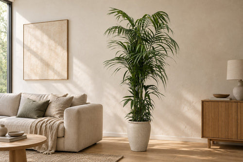 Kentia palm van 220 cm in een woonkamer