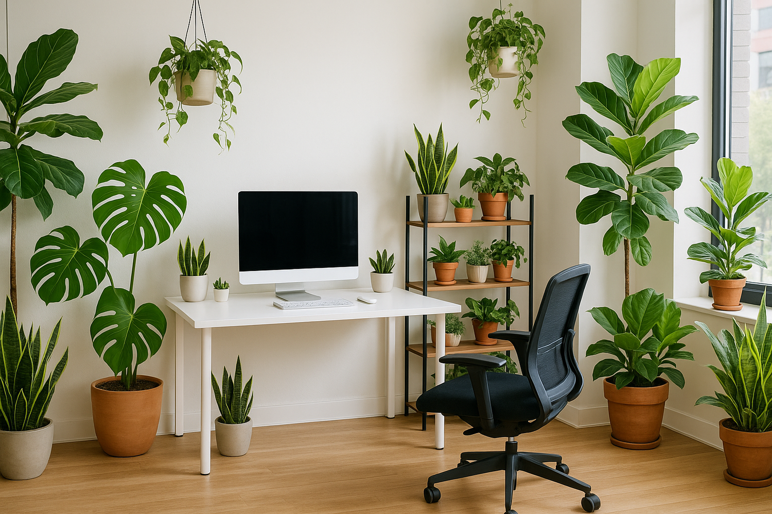Strelitzia Nicolai kantoorplant met grote groene bladeren voor luchtzuivering en professionele uitstraling