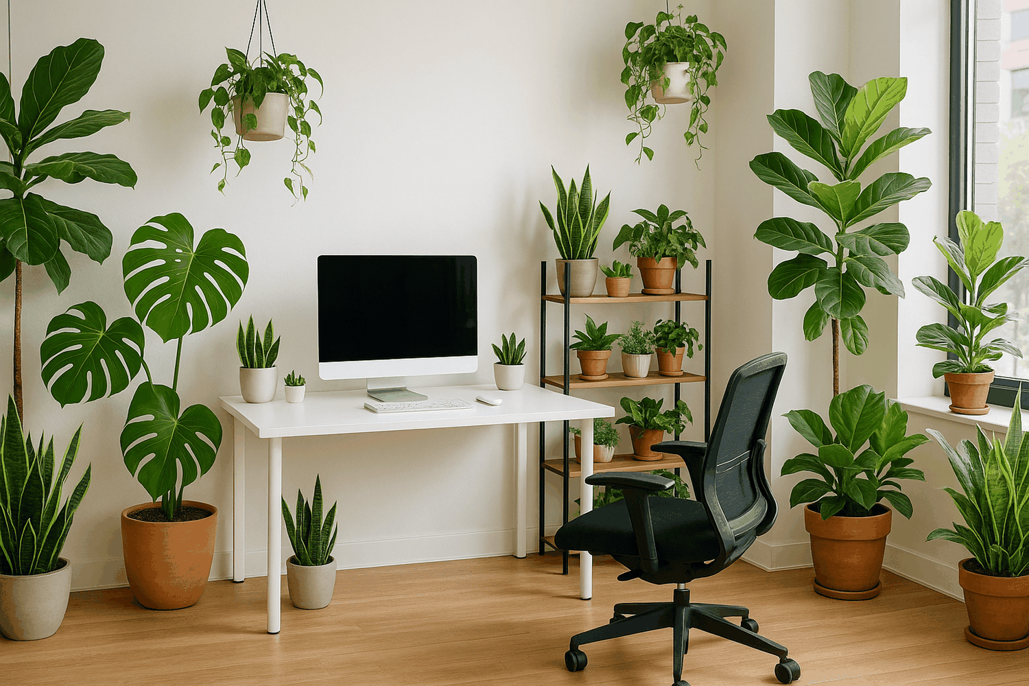 Strelitzia Nicolai kantoorplant met grote groene bladeren voor luchtzuivering en professionele uitstraling