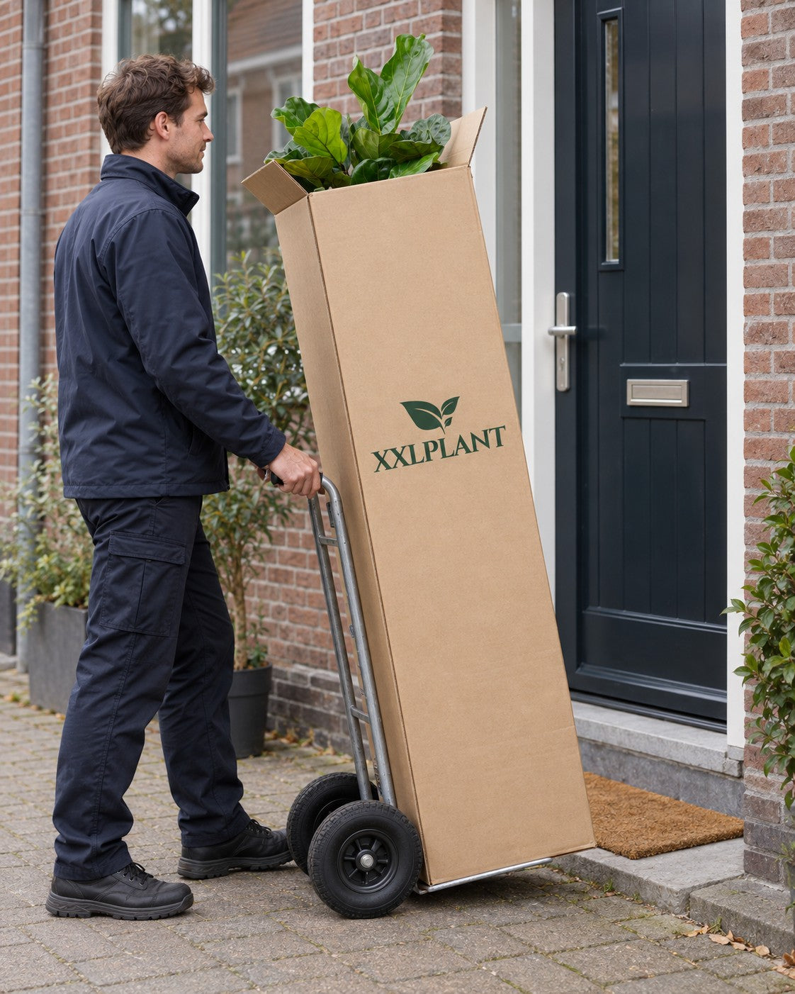 Ficus lyrata wordt bezorgd in de groene XXLplant-plantendoos