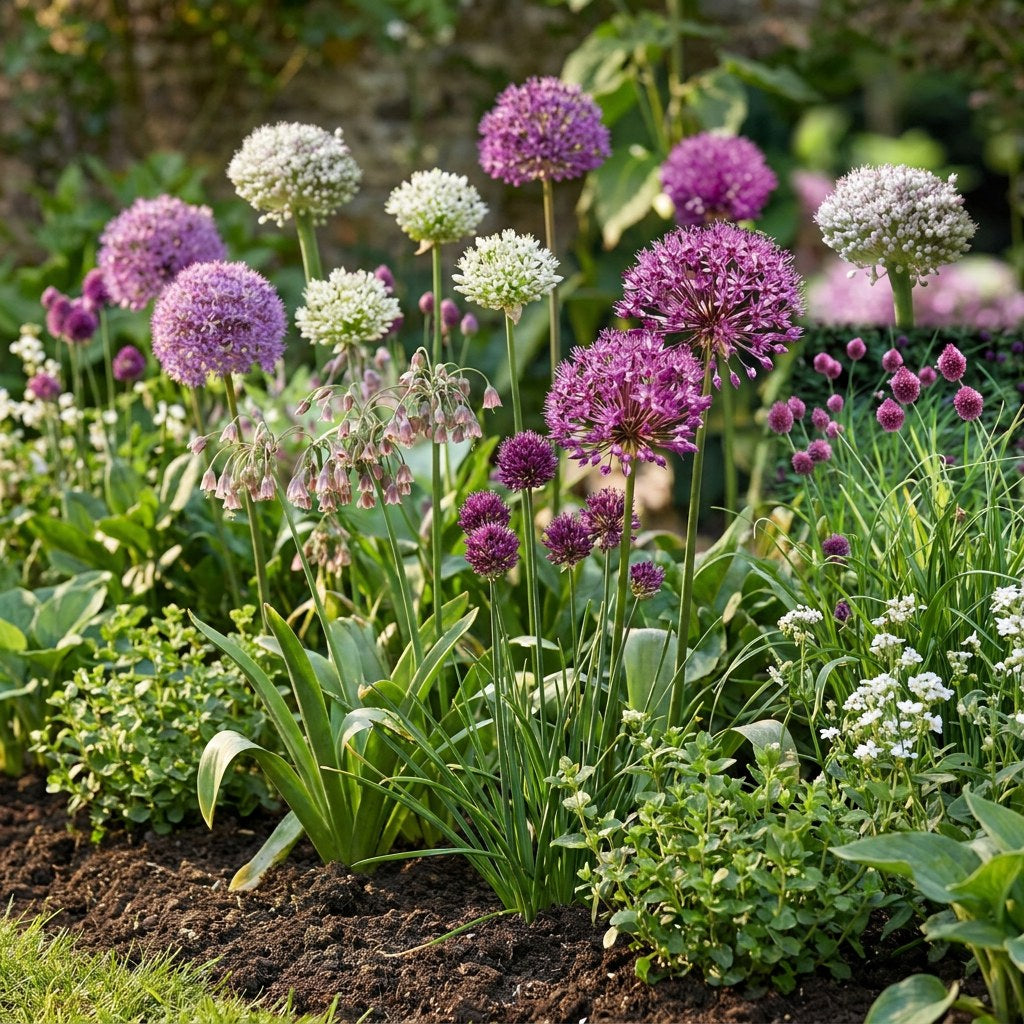 Allium bulbs Bulb Garden mix in flower in the garden