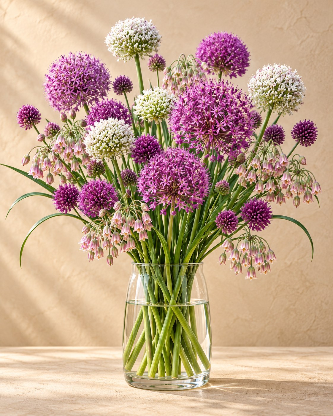 Prydlökar Bulb Garden mix i blom i en vas