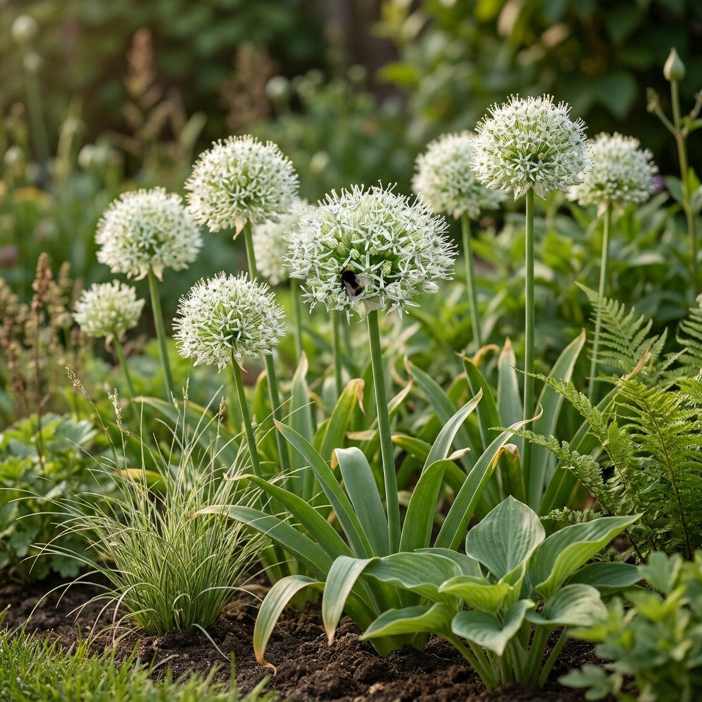 Allium Bulbs Mount Everest in flower in the garden