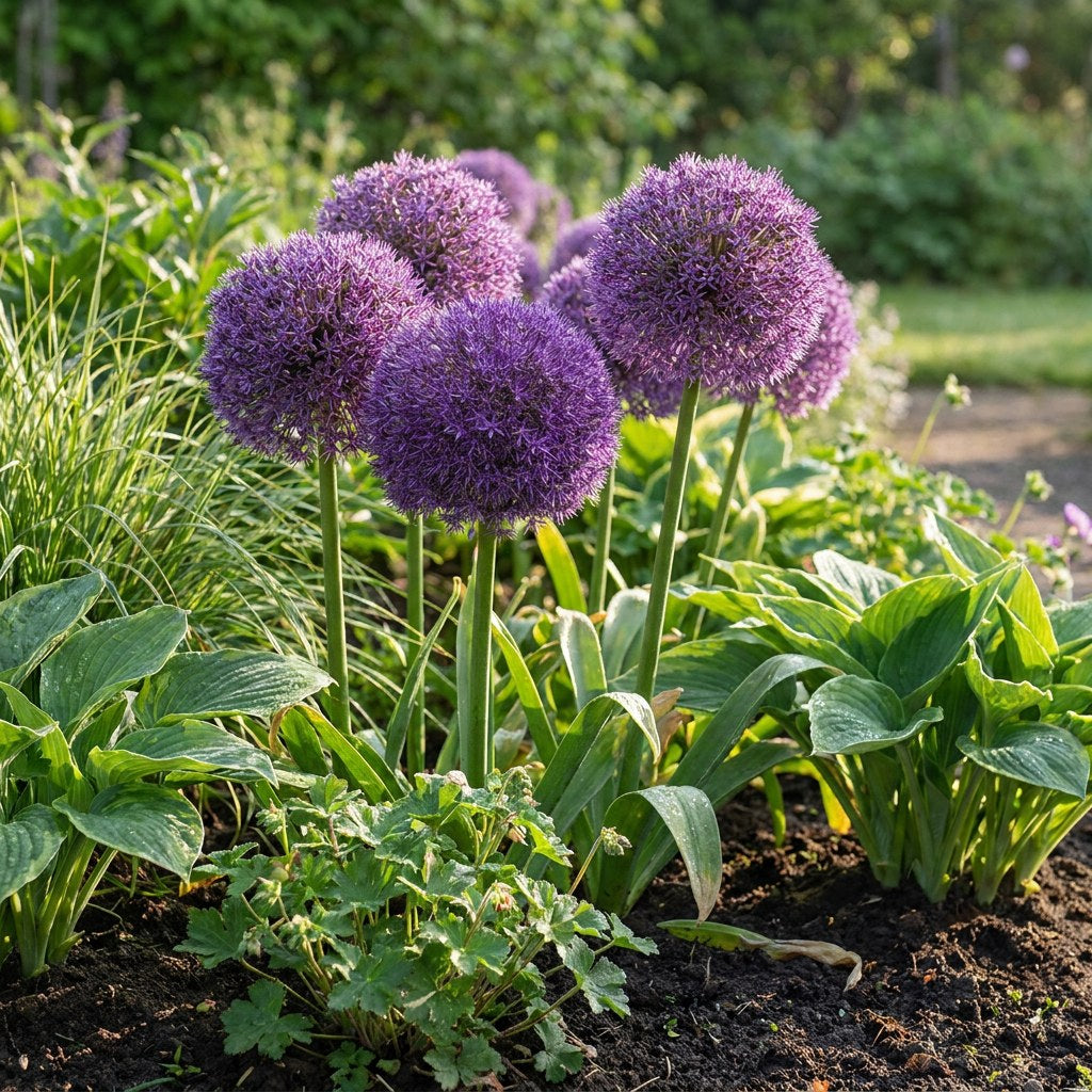 Allium bulbs Pinball Wizard in flower in the garden