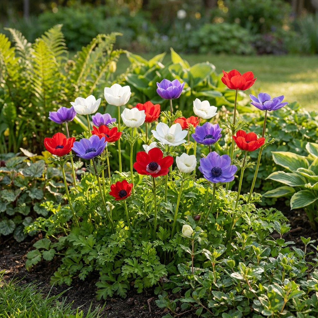 Anemoon De Caen mix in bloei in de tuin