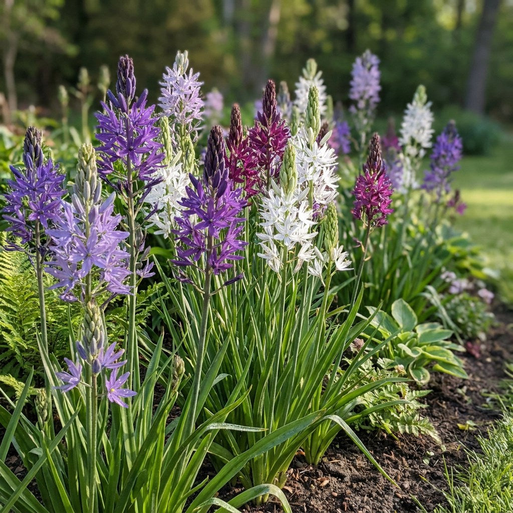 Camassia Leichtlinii mix in bloei in de tuin