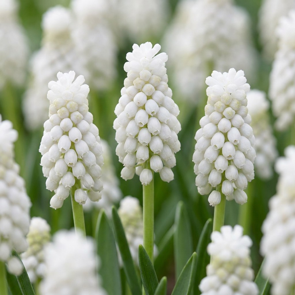 Grape Hyacinth Bulbs White Magic in flower