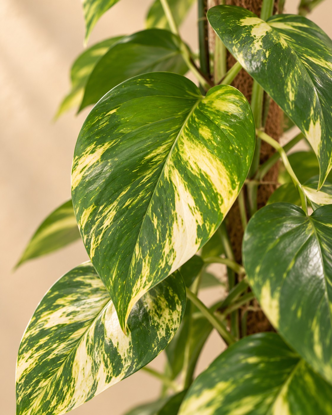 Primo piano delle foglie di Epipremnum pinnatum