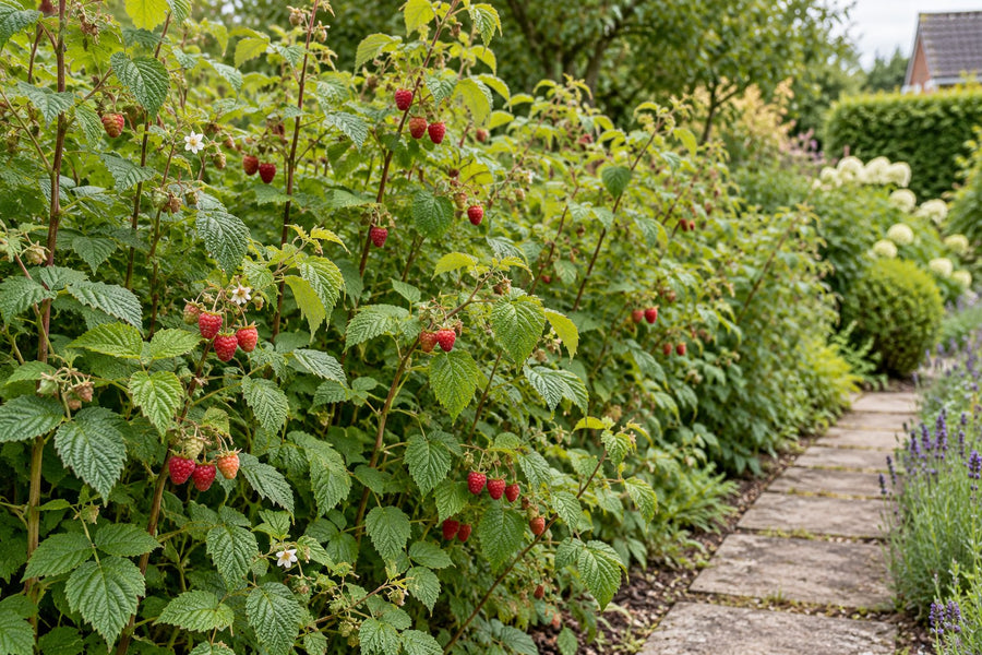 Organic raspberry plant (Rubus idaeus)