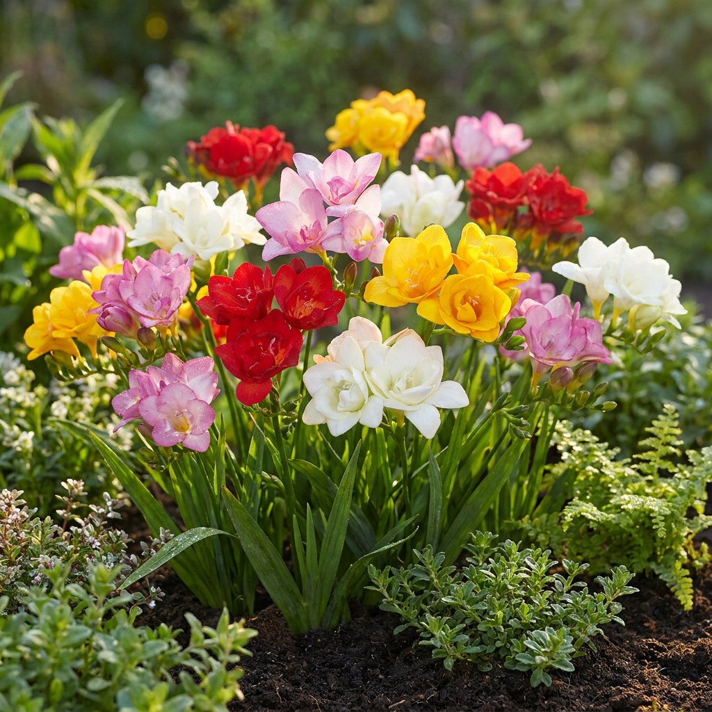 Freesia Dubbele mix in bloei in de tuin