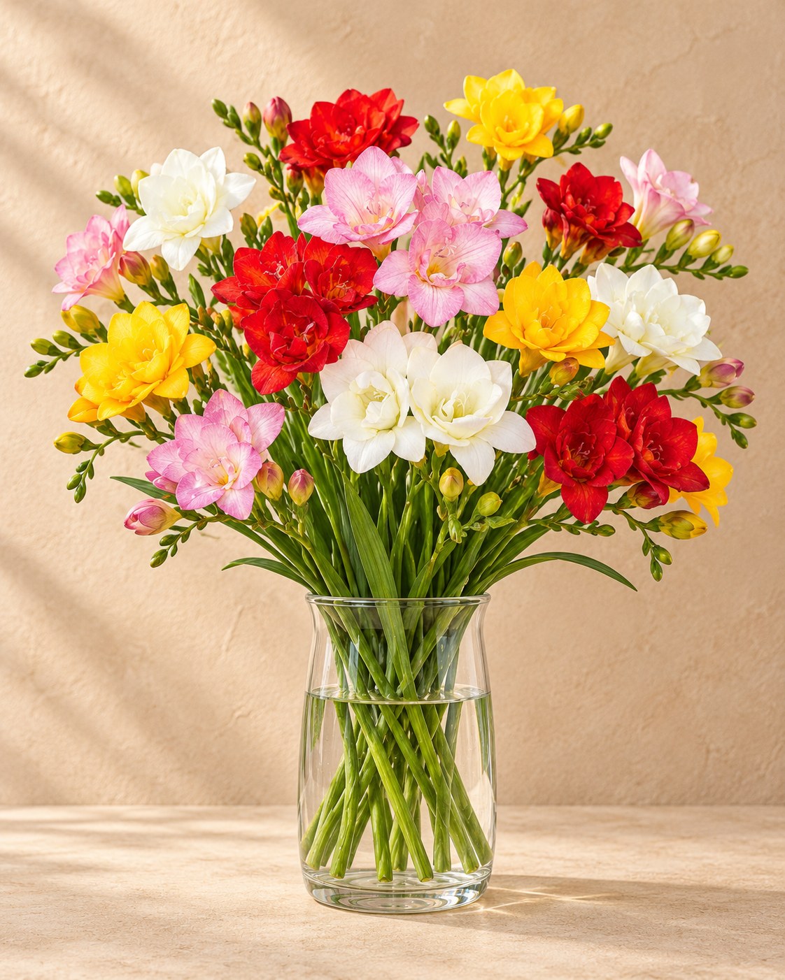 Bulbes de freesias Mélange double en fleurs dans un vase