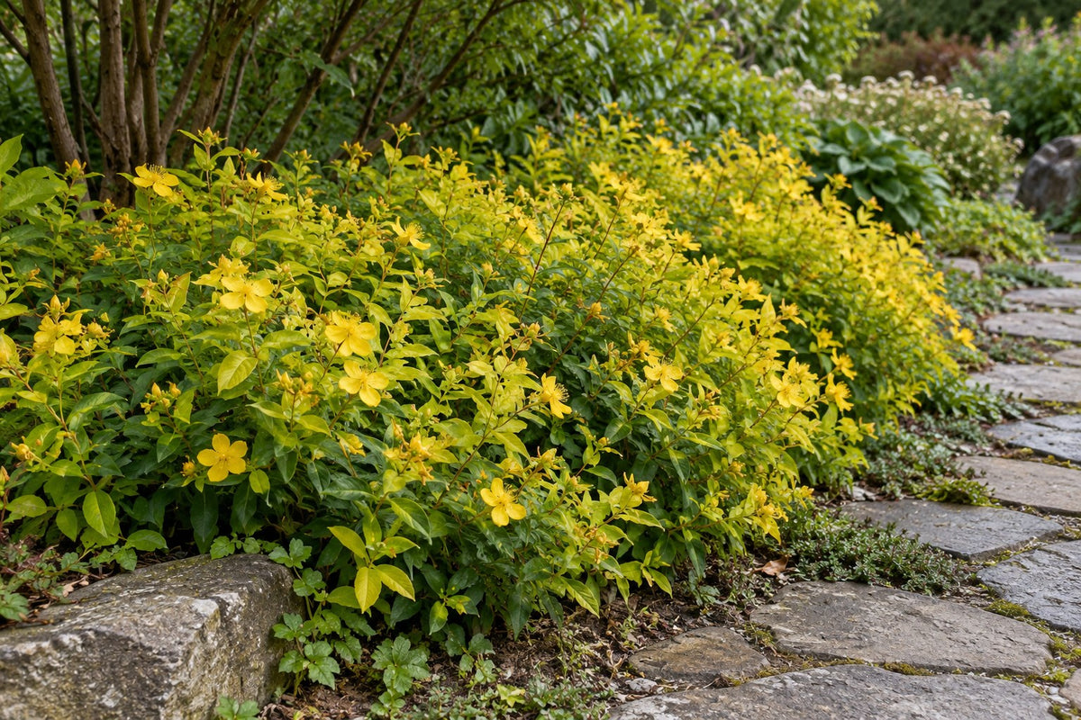 Iperico 'Rheingold' piantata in giardino