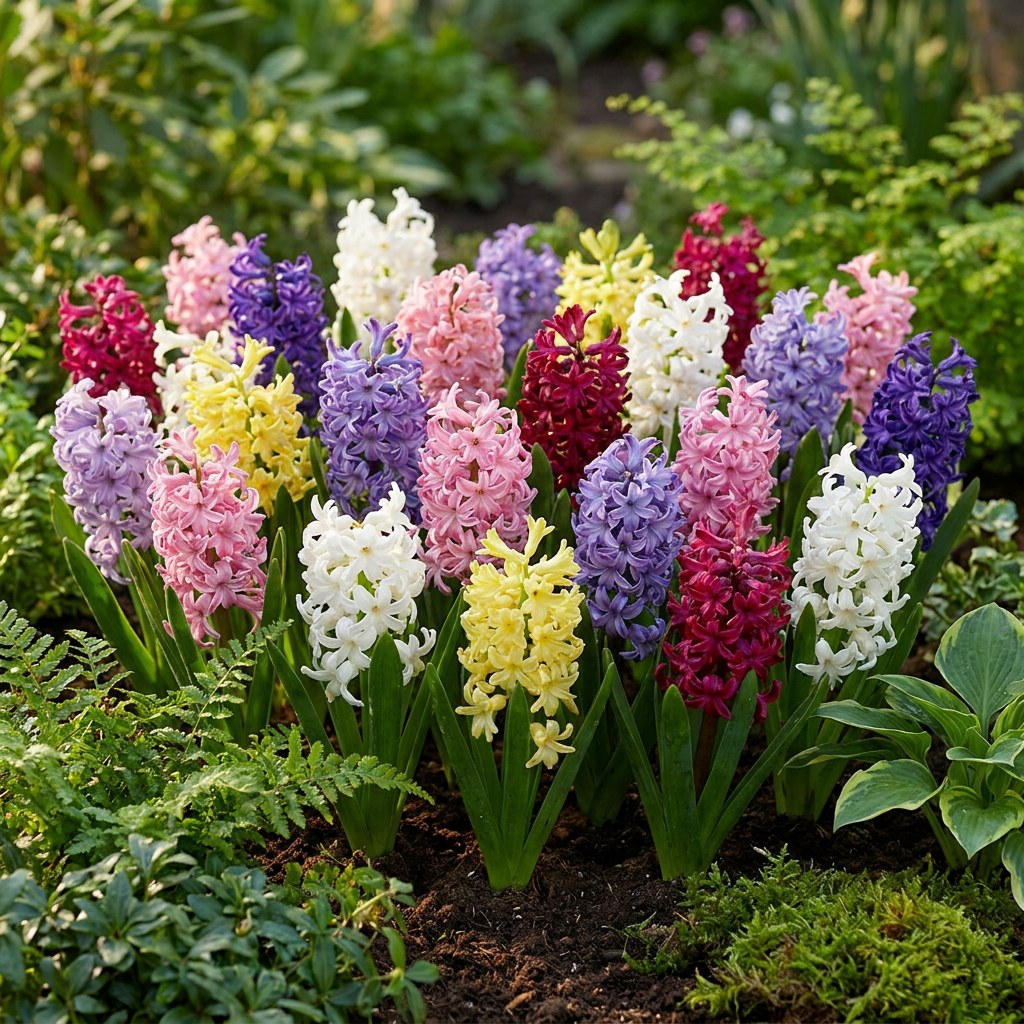 Hyacinth Bulbs Mix in flower in the garden