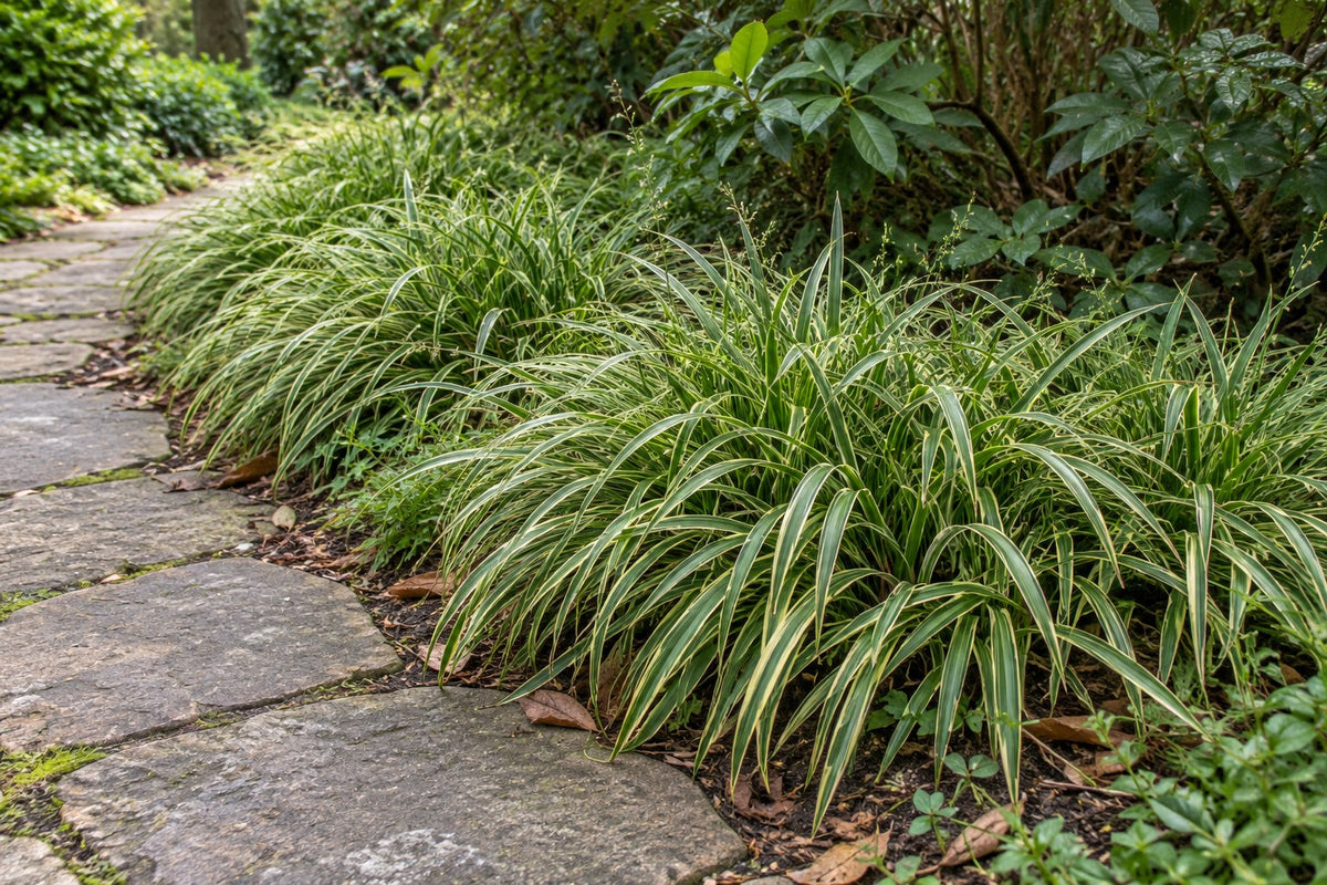 Turzyca Morrowa 'Aureovariegata' posadzona w ogrodzie