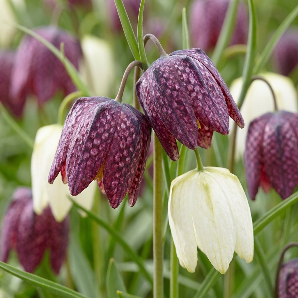 Snake's head fritillary bulbs Meleagris mix in flower