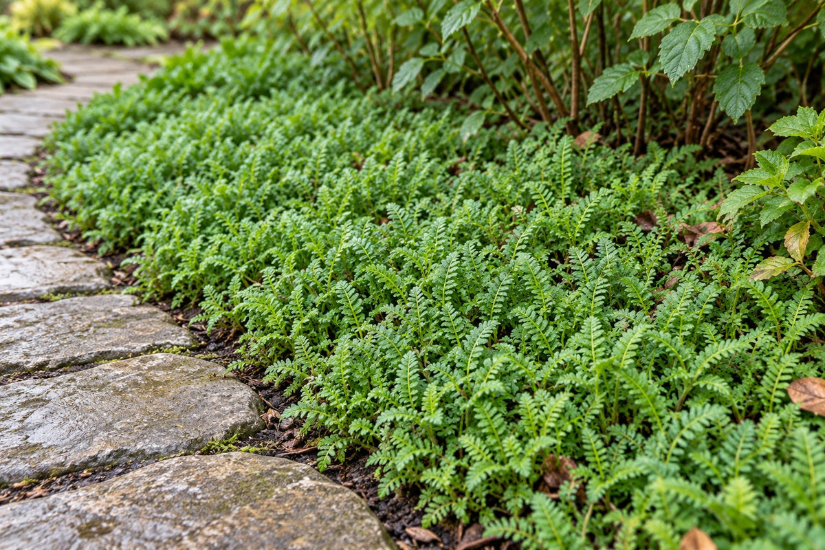 Brass buttons planted in the garden