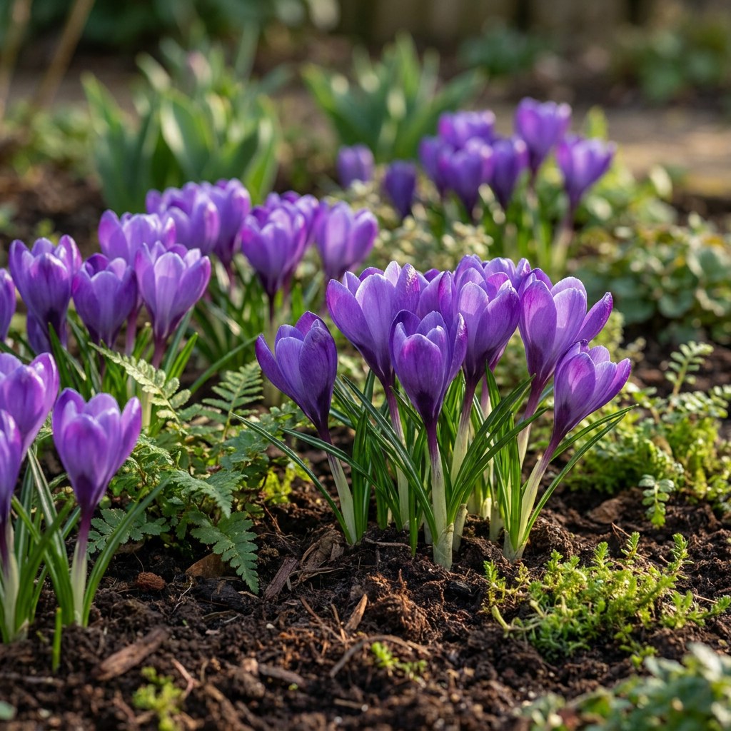 Krokus Blue in bloei in de tuin