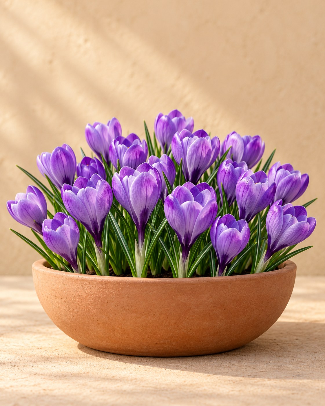 Bulbos de crocus Blue en flor en un jarrón