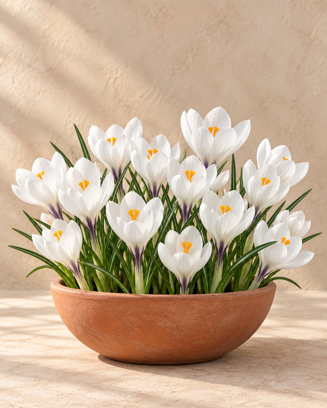 Bulbos de crocus White en flor en un jarrón