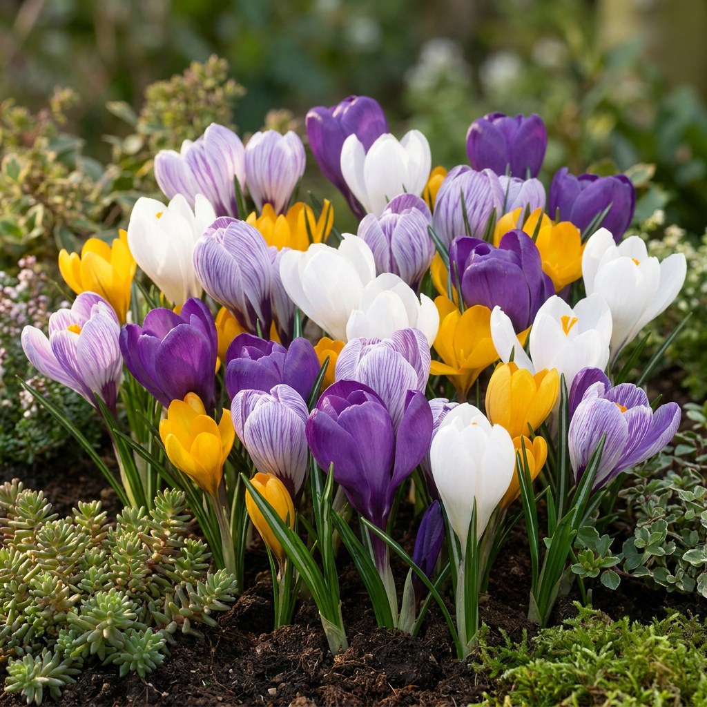 Crocus Bulbs Large-Flowered Mix in flower in the garden