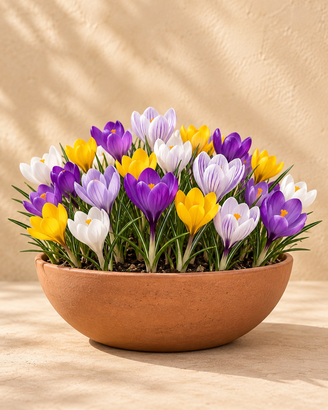 Bulbos de crocus Mezcla botánica en flor en un jarrón
