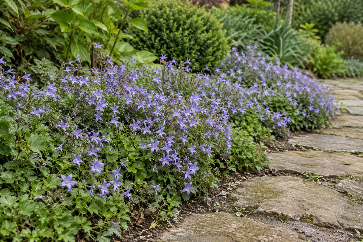 Trailing bellflower 'Stella' planted in the garden
