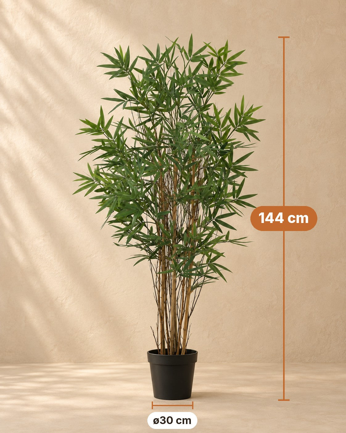 Afmetingen Kunstplant Bamboe: 144 cm hoog, pot ø30 cm