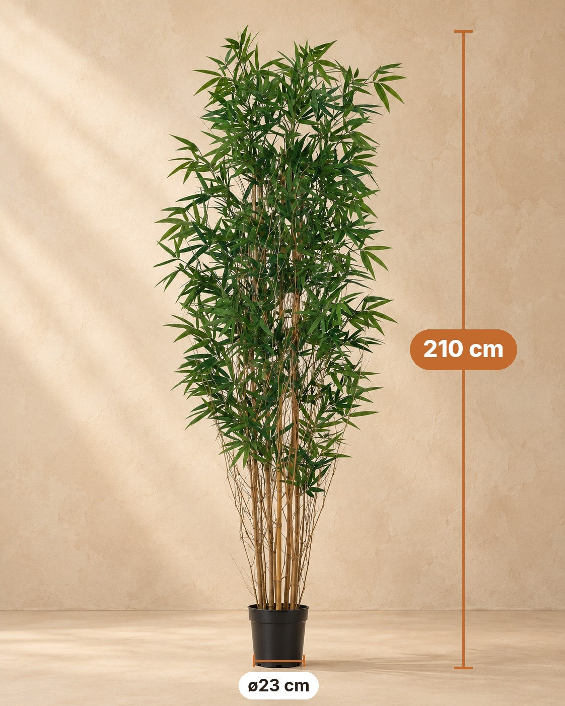 Medidas de Planta artificial bambú: 210 cm de altura, maceta ø23 cm