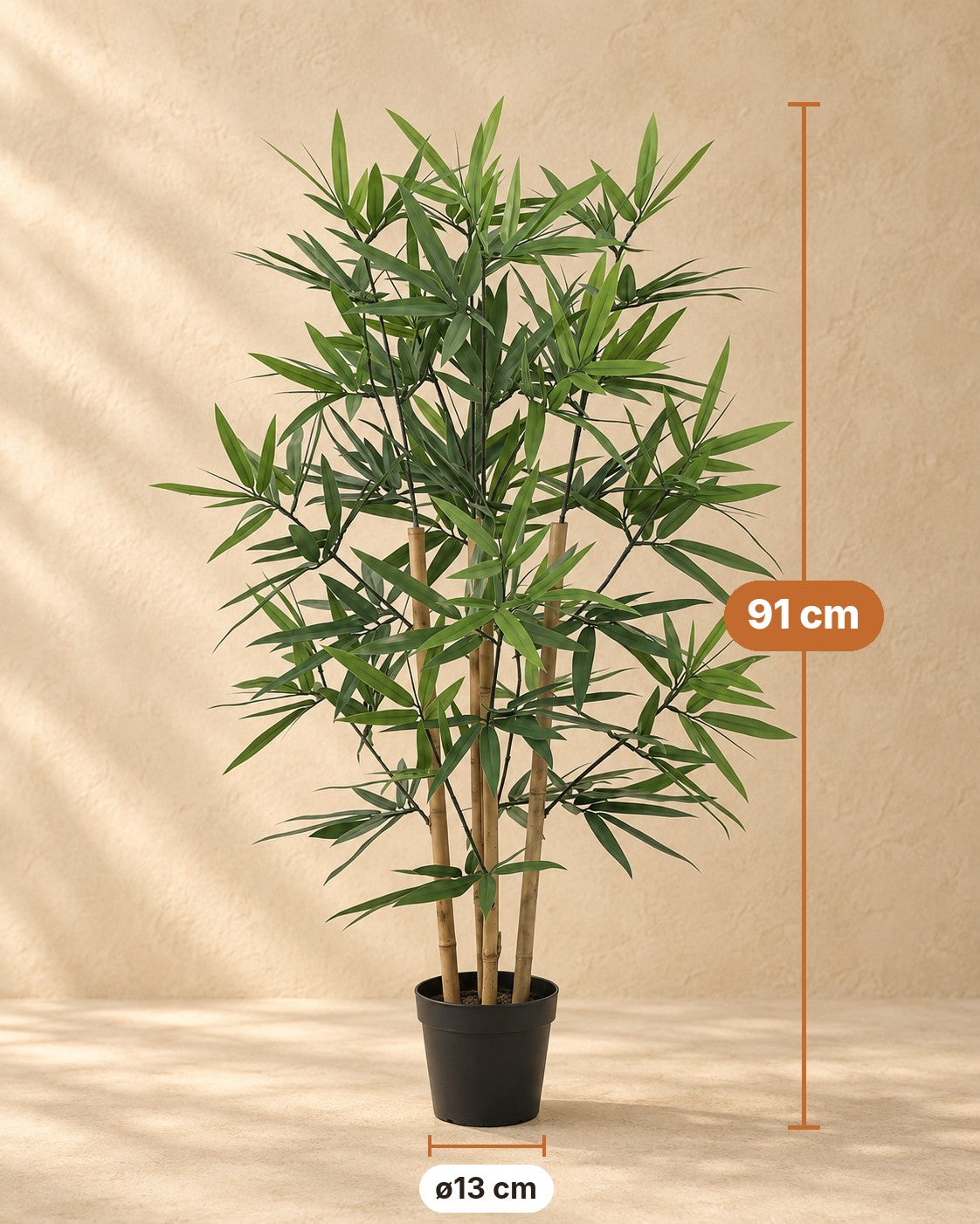 Afmetingen Kunstplant Bamboe: 91 cm hoog, pot ø13 cm
