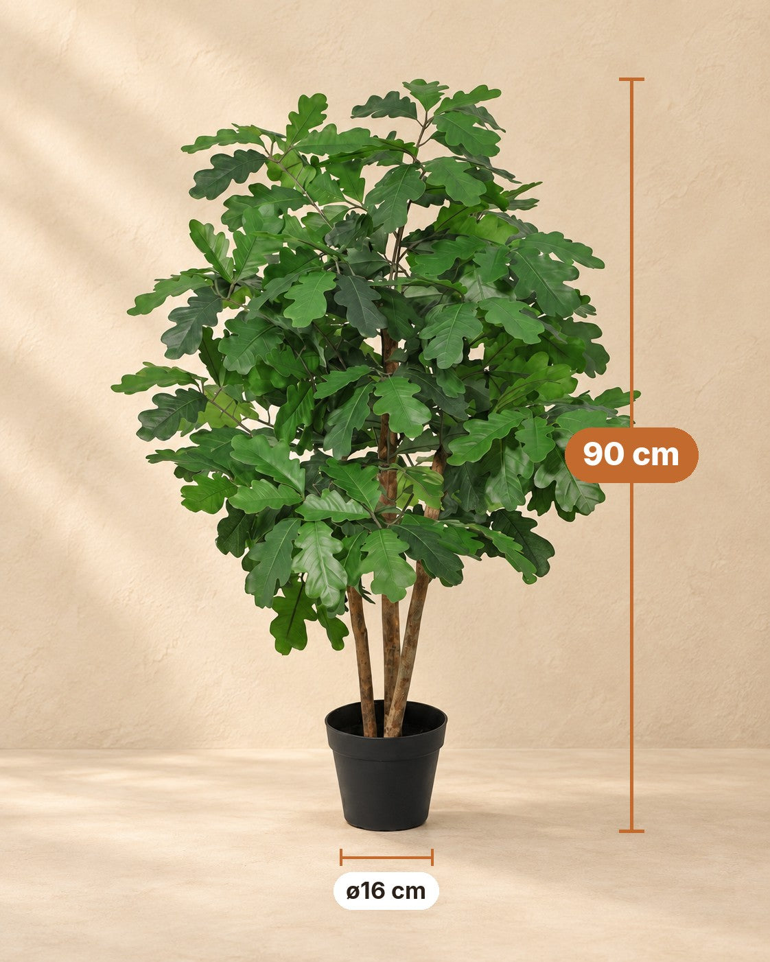 Afmetingen Kunstplant Eikenboom: 90 cm hoog, pot ø16 cm
