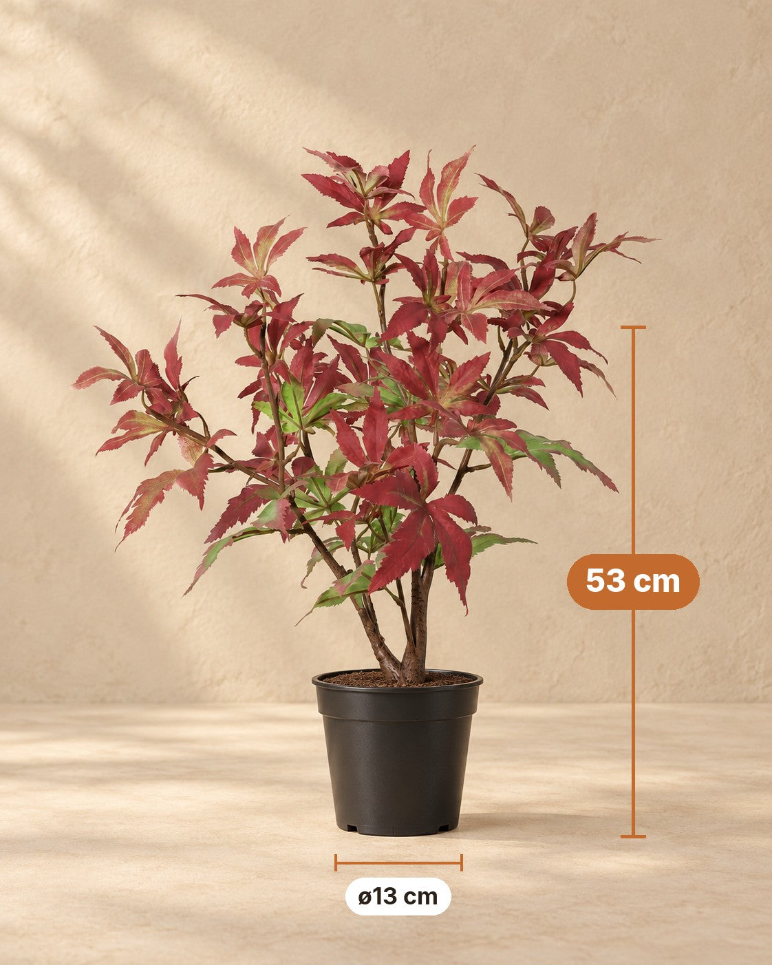 Medidas de Planta artificial arce: 53 cm de altura, maceta ø13 cm