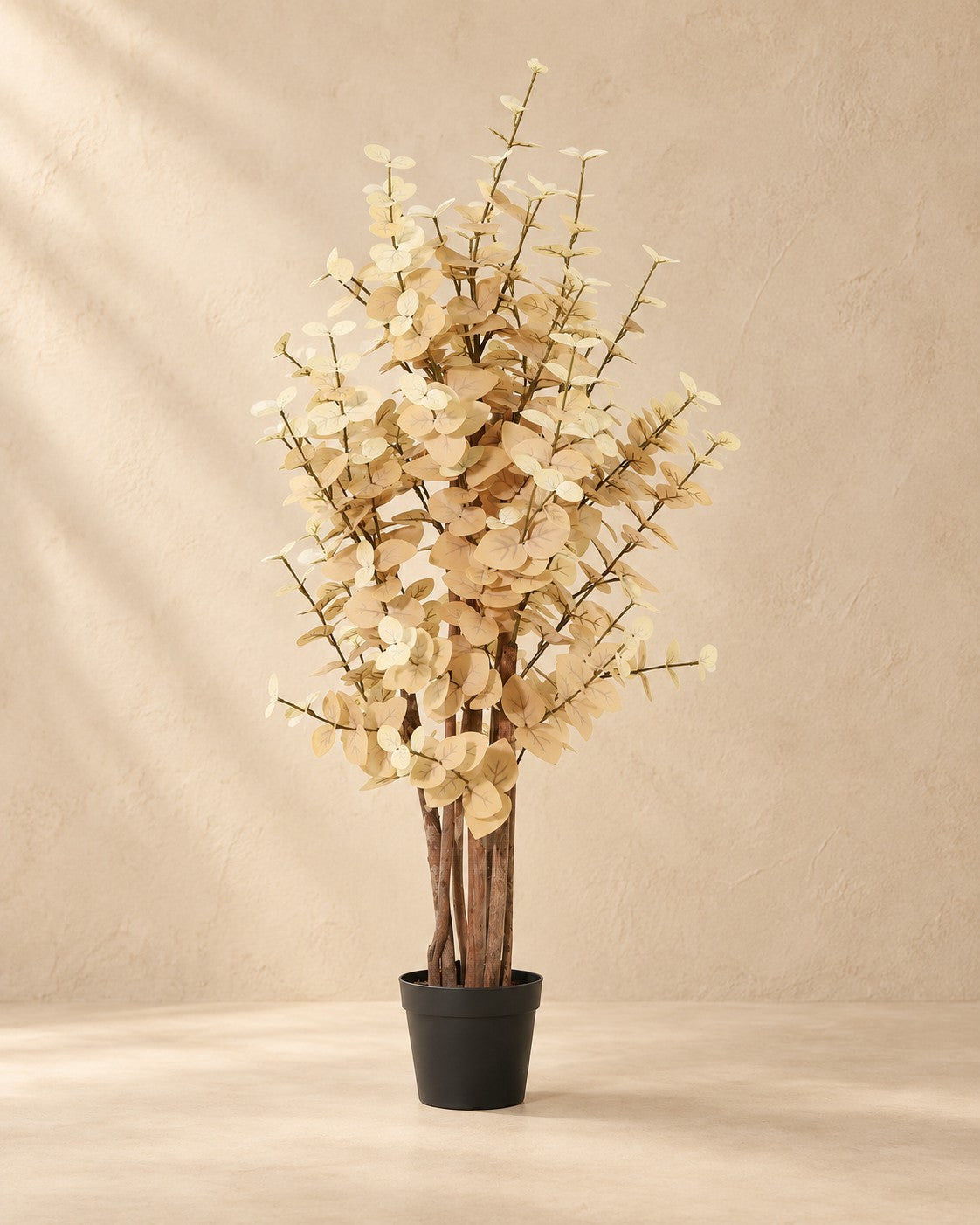 Afmetingen Kunstplant Eucalyptus geel: 125 cm hoog, pot ø18 cm