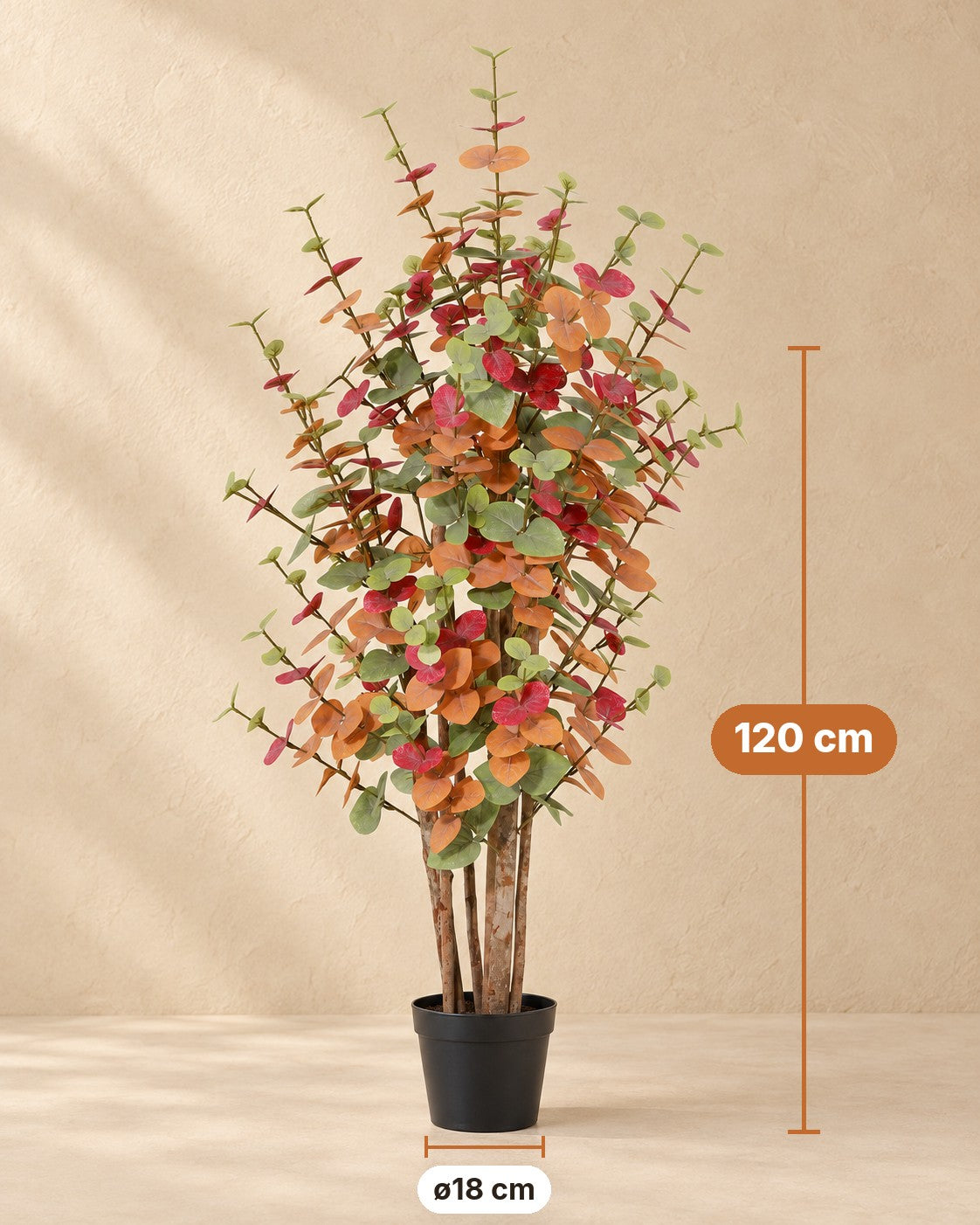 Afmetingen Kunstplant Eucalyptus gekleurd: 120 cm hoog, pot ø18 cm