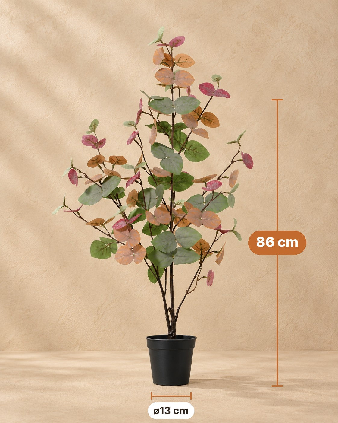 Afmetingen Kunstplant Eucalyptus gekleurd: 86 cm hoog, pot ø13 cm