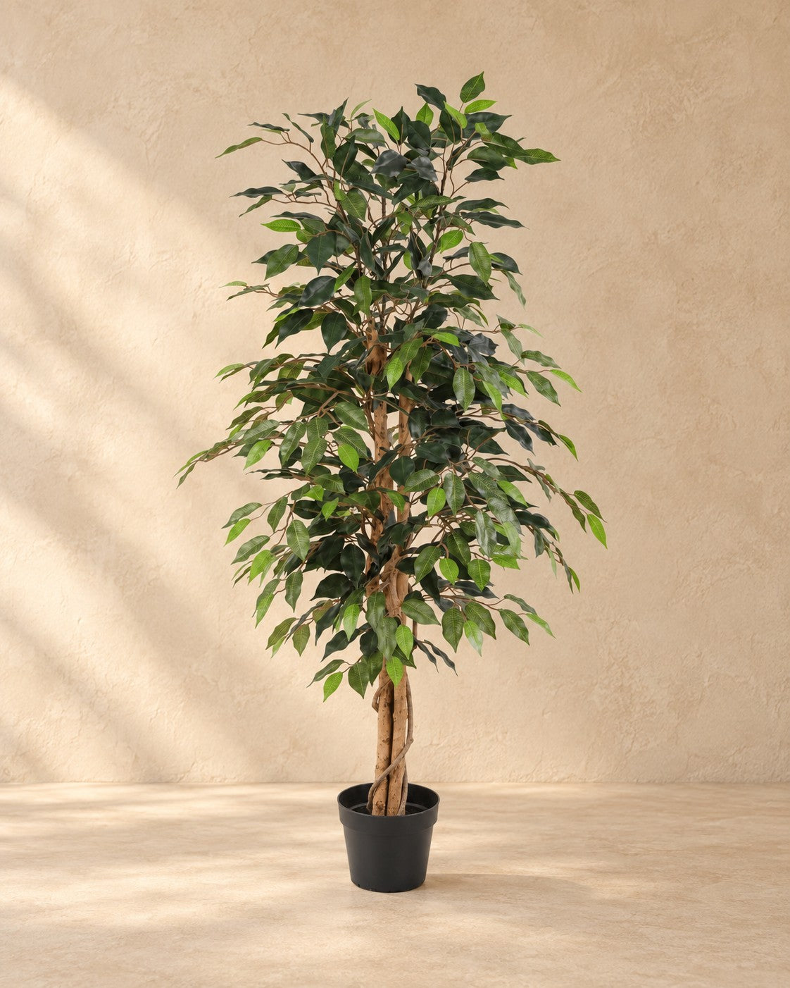 Kunstplant Ficus Benjamina van 130 cm hoog in pot van 18 cm