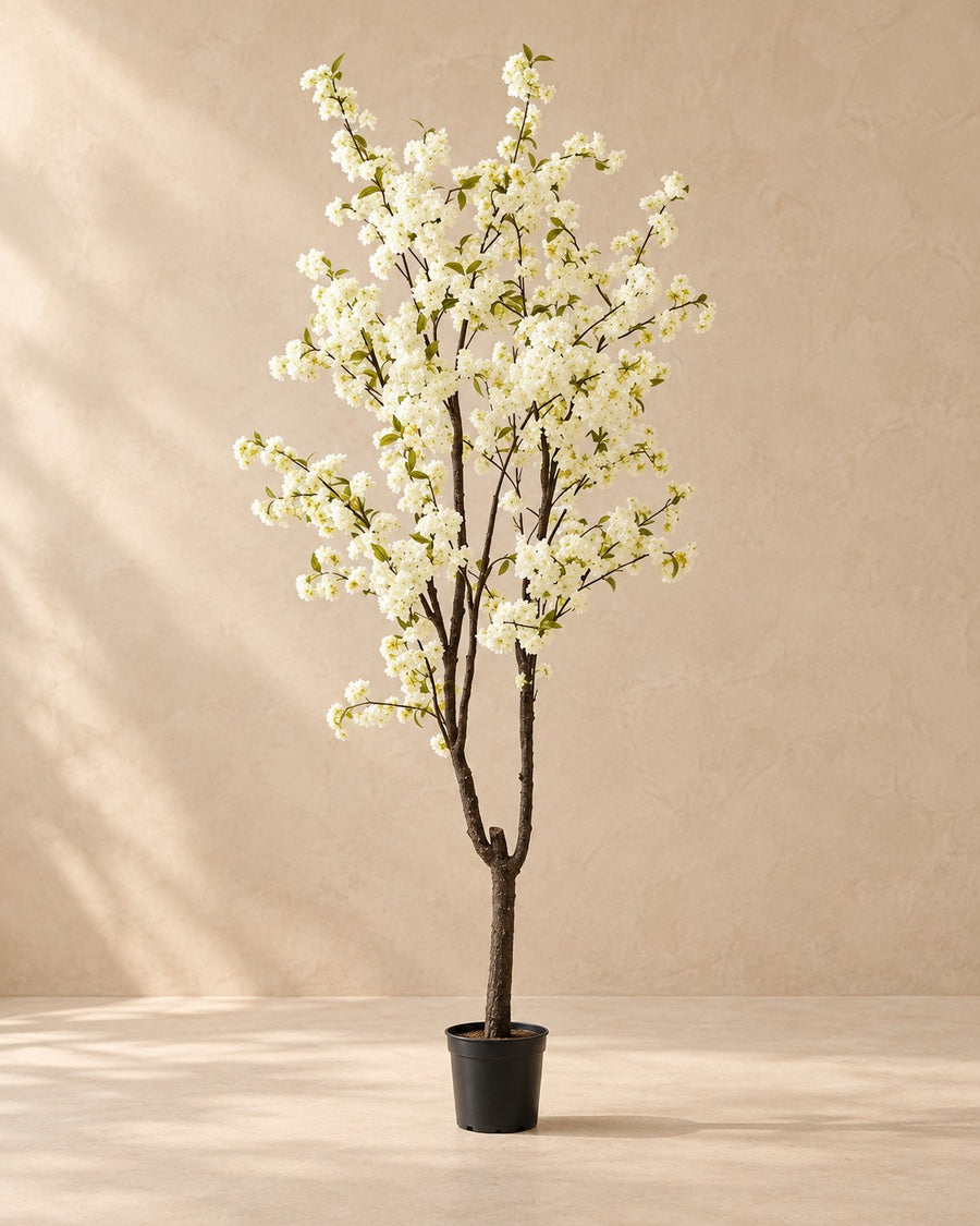 Kunstplant kersenbloesem (Prunus) wit, 210 cm hoog