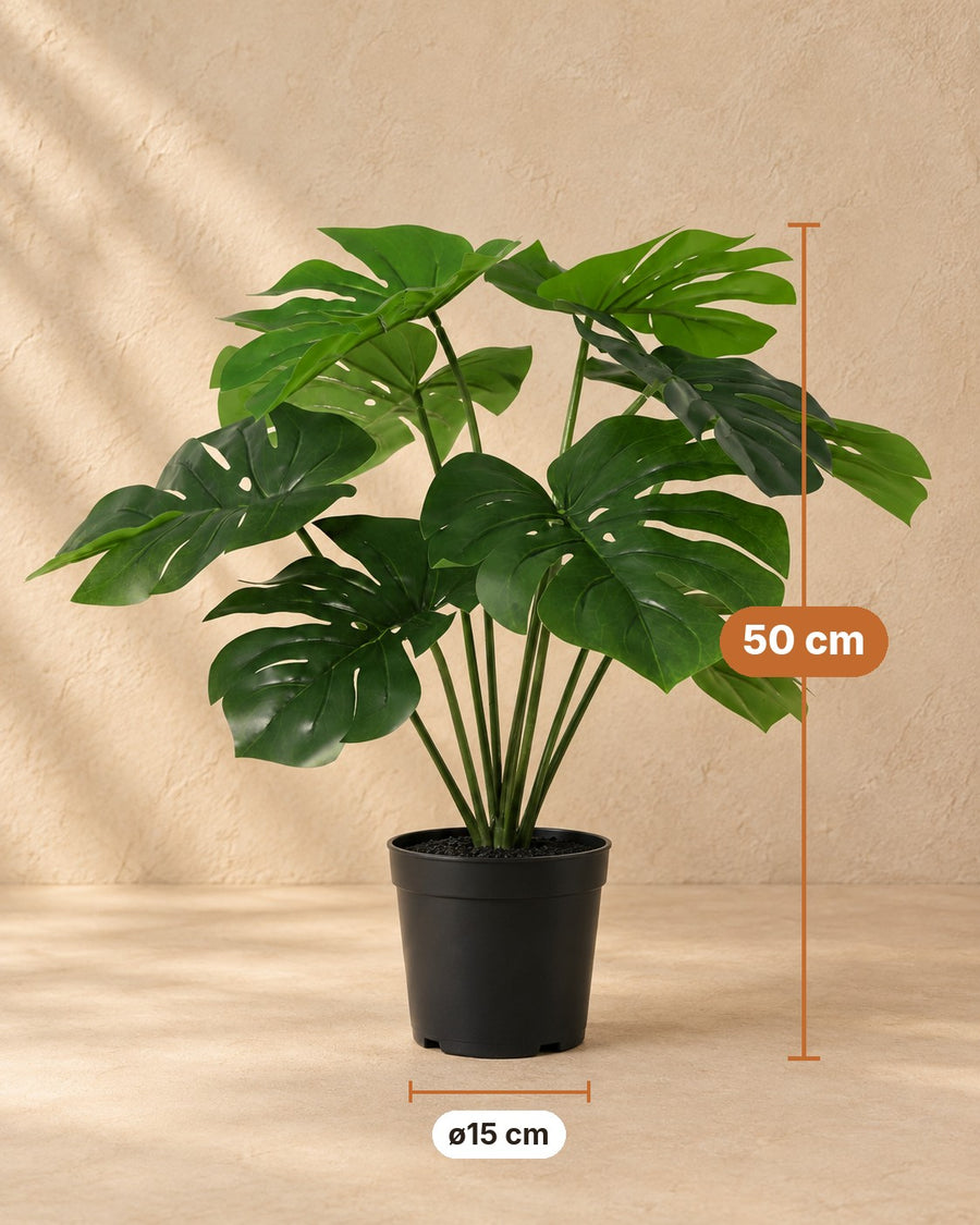 Kunstpflanze Monstera Deliciosa im weißen Topf, 50 cm