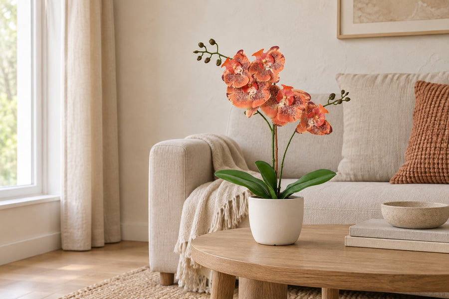 Kunstplant Phalaenopsis Orchidee oranje 42cm - ø9