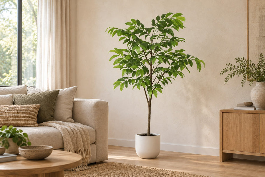 Kunstplant Tropische plant inclusief witte pot 153cm - ø24