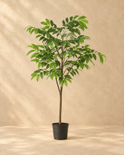 Kunstplant Tropische plant inclusief witte pot van 153 cm hoog in pot van 24 cm
