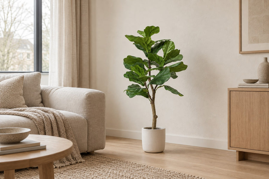Kunstplant vioolbladplant (Ficus lyrata) 90 cm hoog, pot ø12 cm