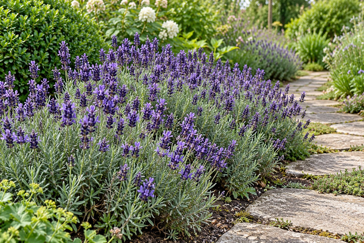 Lavendel 'Hidcote' im Garten gepflanzt