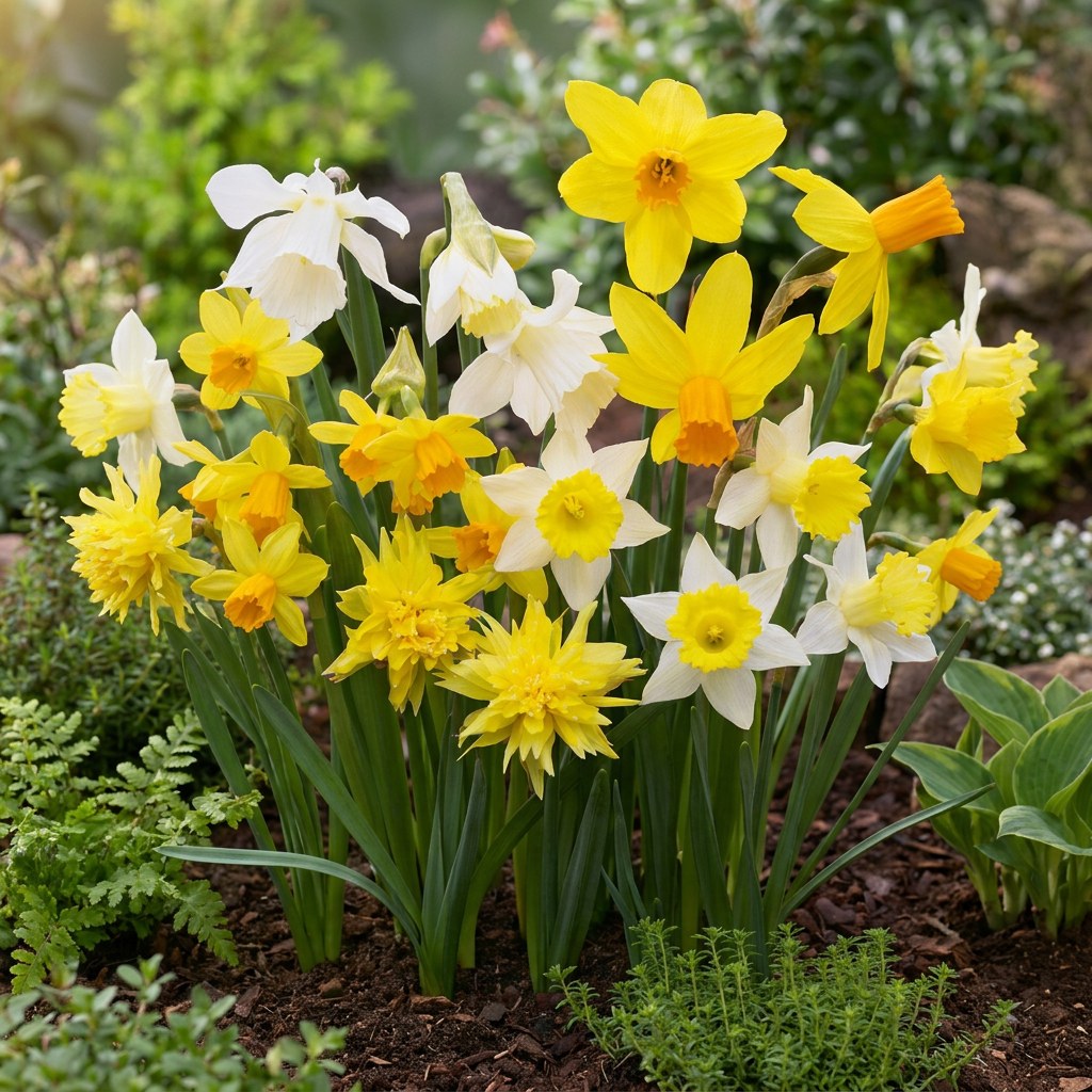 Daffodil bulbs Botanical mix in flower in the garden