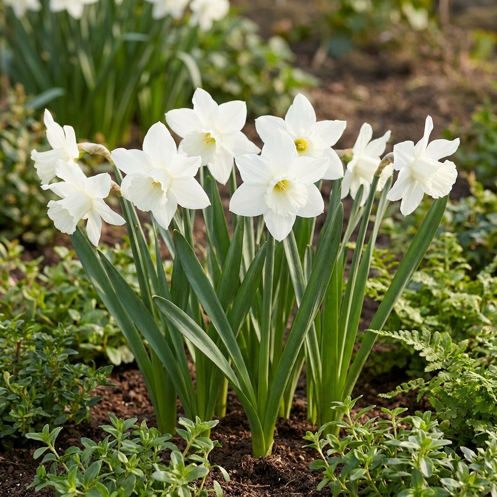 Daffodil Bulbs Botanical White Mix in flower in the garden