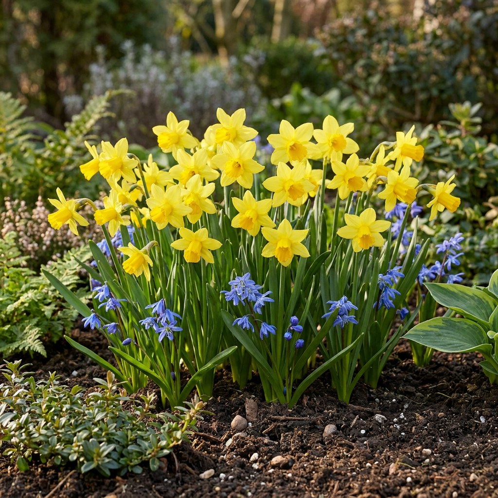 Bulbes de narcisses Tête-à-Tête en fleurs au jardin