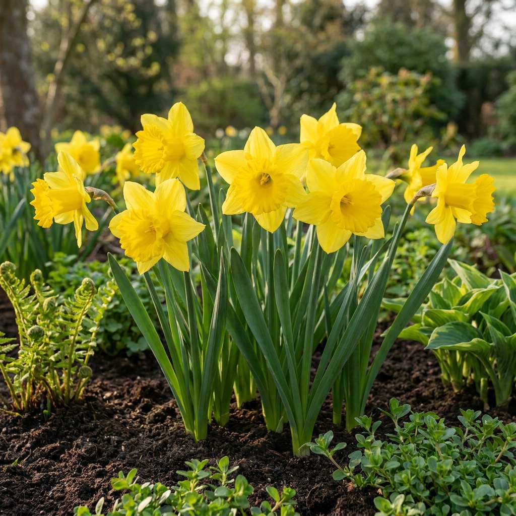 Daffodil Bulbs Yellow in flower in the garden