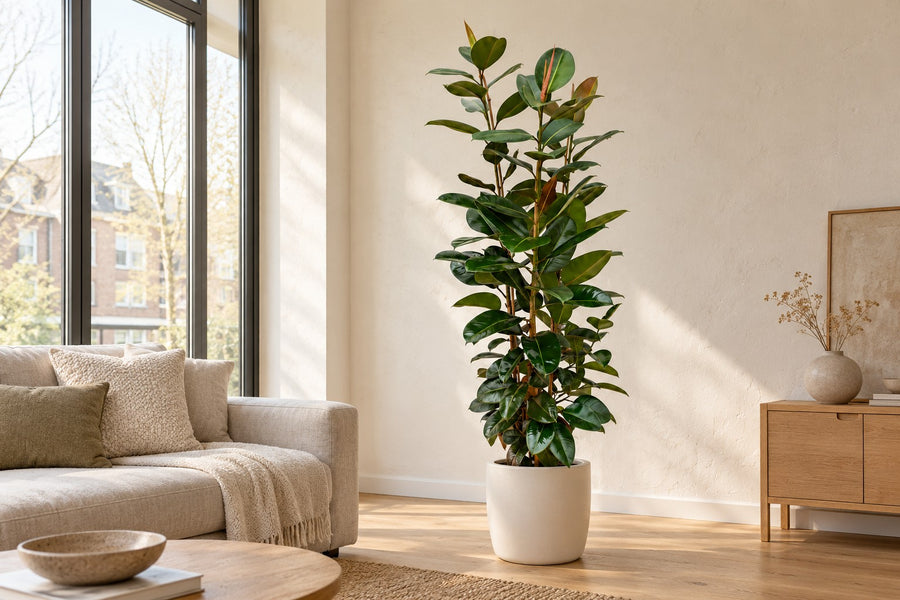 Rubberboom (Ficus elastica 'Robusta') struik 190 cm hoog, pot ø35 cm