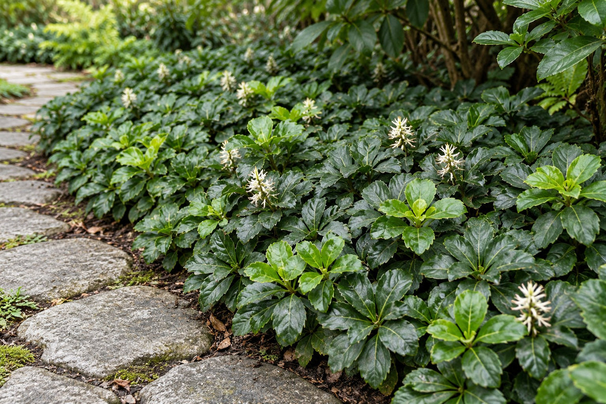 Pachisandra 'Green Sheen' piantata in giardino