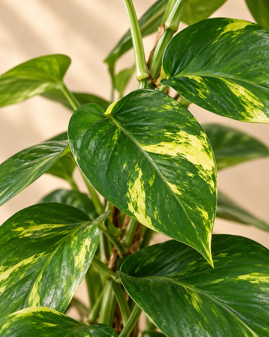 Primo piano delle foglie di Pothos (Epipremnum)