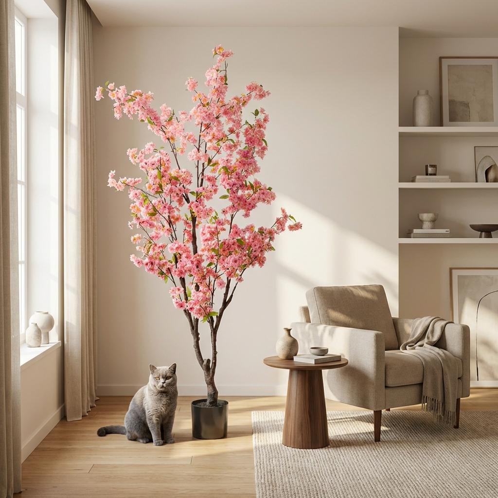 Roze kunstplant Prunus kersenbloesem 175 cm voor binnen decoratie